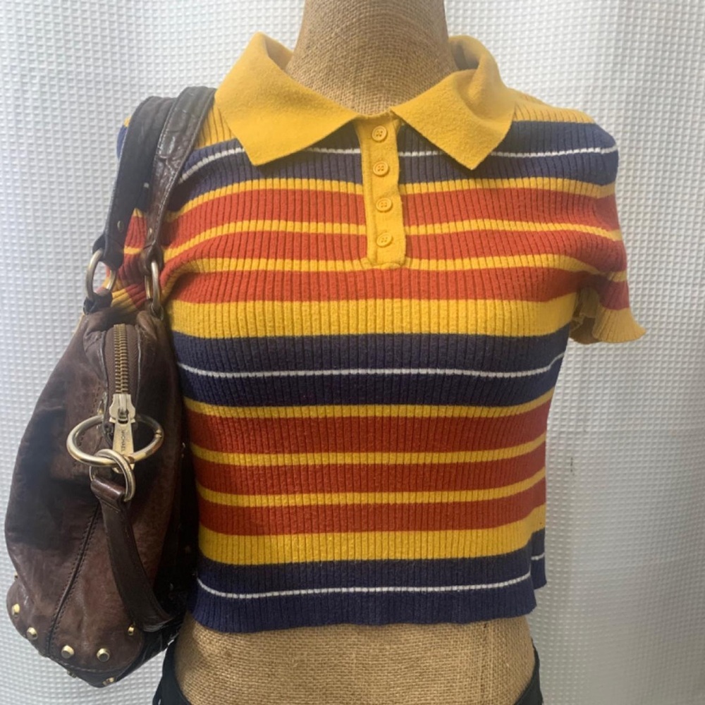 Y2K Hipster Forever 21 Casual Twee Striped Collared Flattering Cropped Top